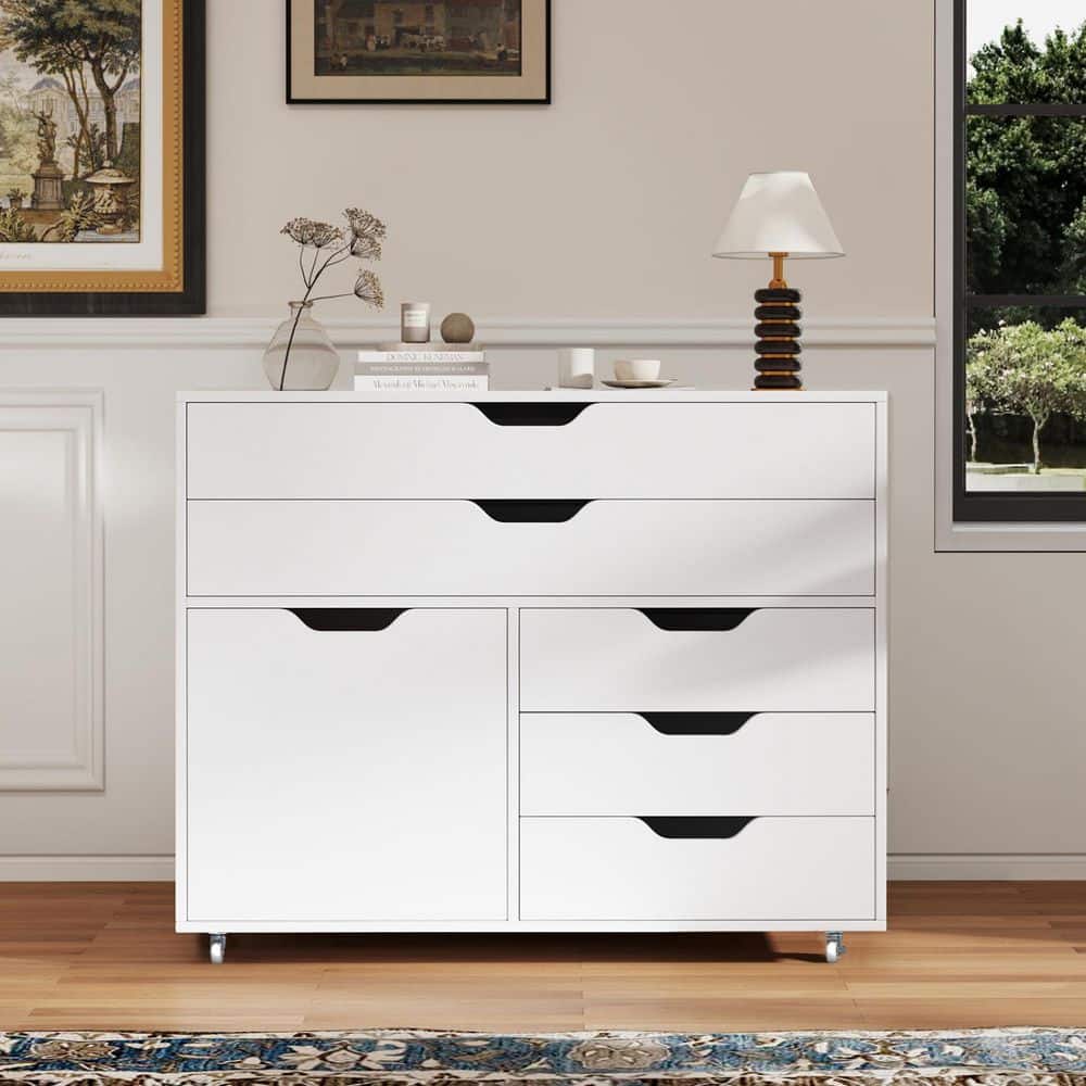 White 25.0 in. H Modern Vertical 5-Drawer Mobile Chest with Multi-Drawer