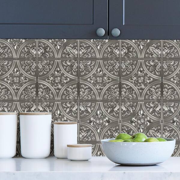 Inhome Chelsea Silver Faux Metallic Tile Wall Decals Nh2986 The Home Depot