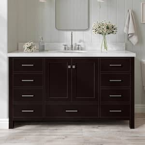 Cambridge 61 in. W x 22 in. D x 36 in. H Bath Vanity in Espresso with Carrara White Marble Top