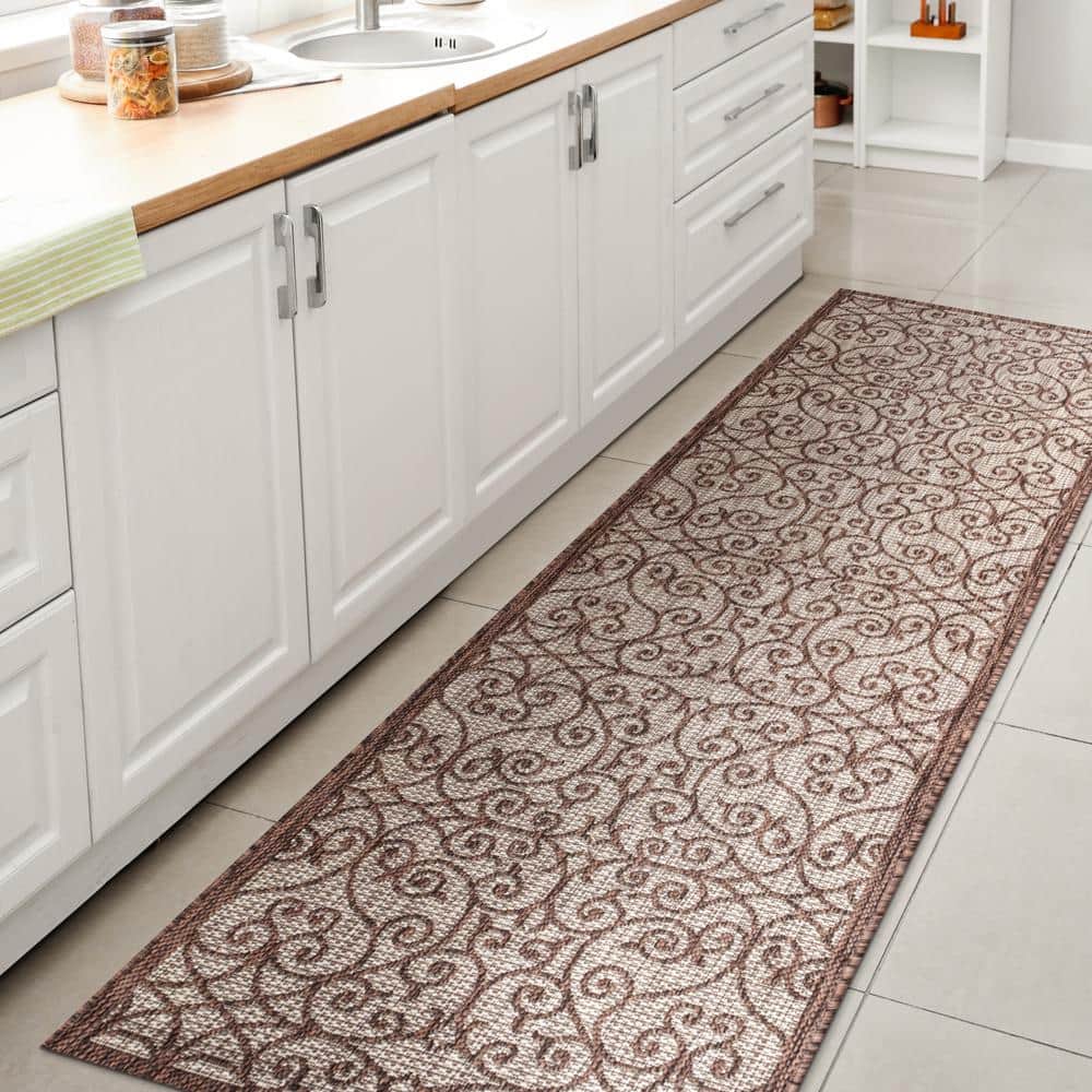 Madrid Vintage Filigree Textured Weave Taupe/Espresso 2 ft. x 8 ft. Indoor/Outdoor Runner Rug price history on PriceWatchPro