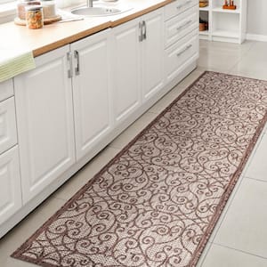 Madrid Vintage Filigree Textured Weave Taupe/Espresso 2 ft. x 8 ft. Indoor/Outdoor Runner Rug