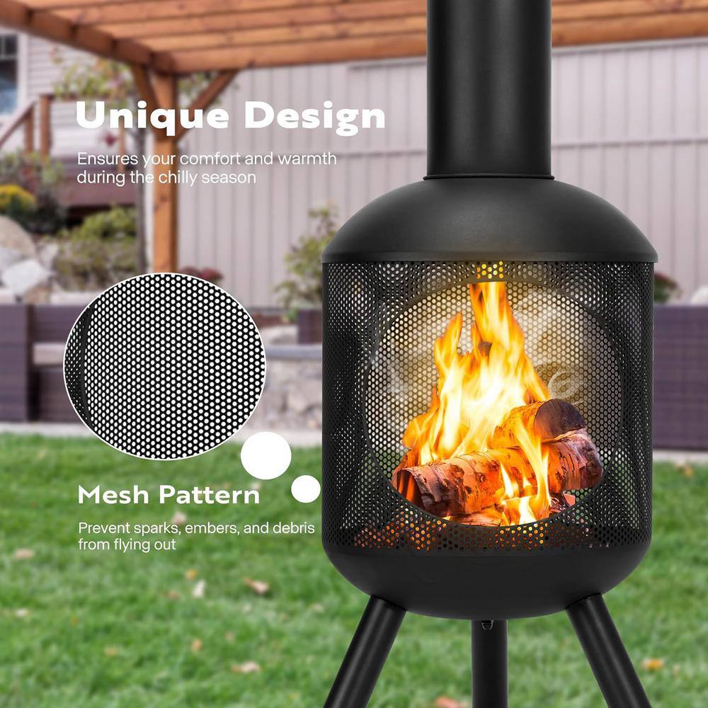Black Cold-Rolled Steel 46-Inch Outdoor Chiminea