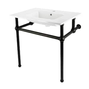 Fauceture 31 in. Ceramic Console Sink Set with Brass Legs in White/Matte Black