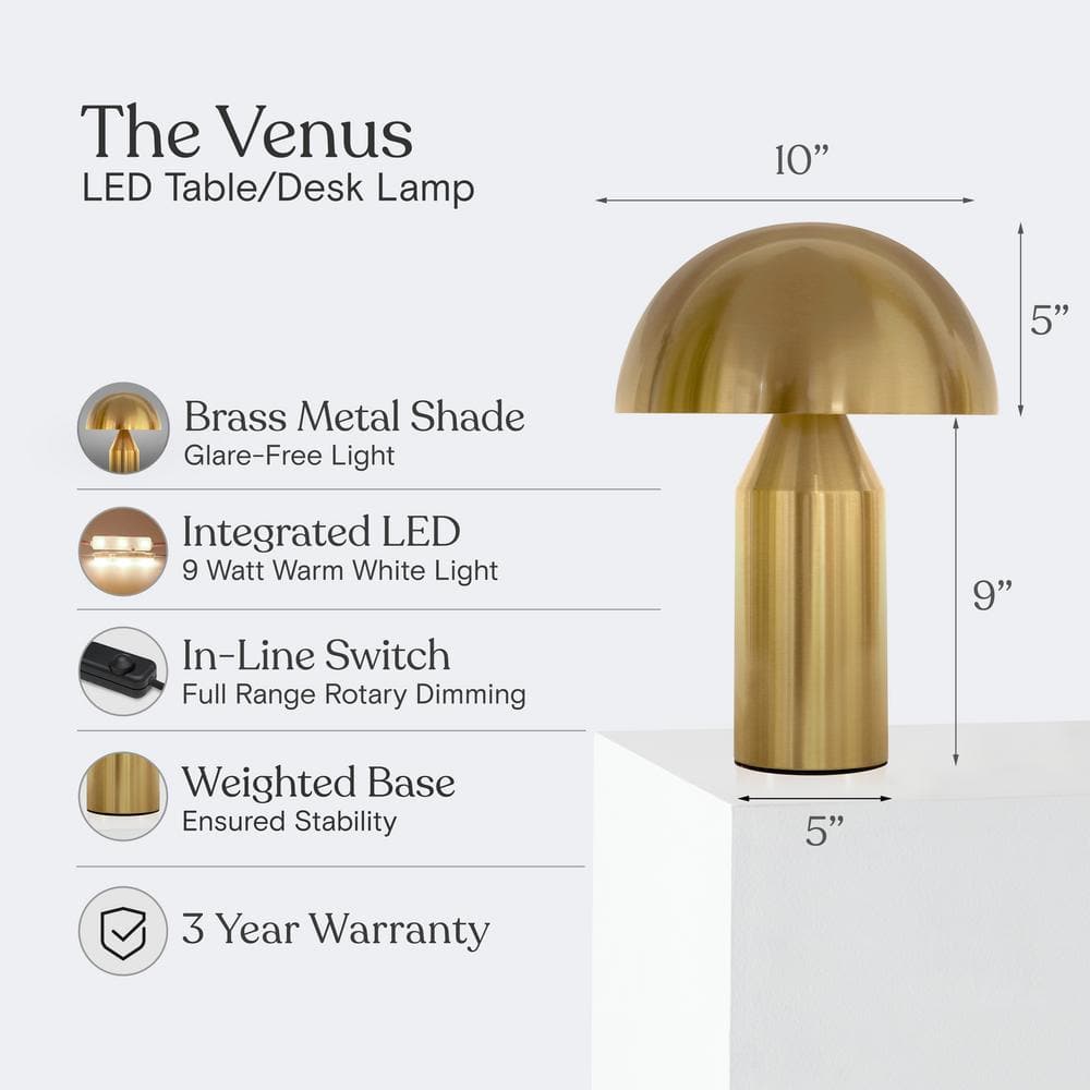 Antique Brass 15" Modern Mushroom LED Table Lamp
