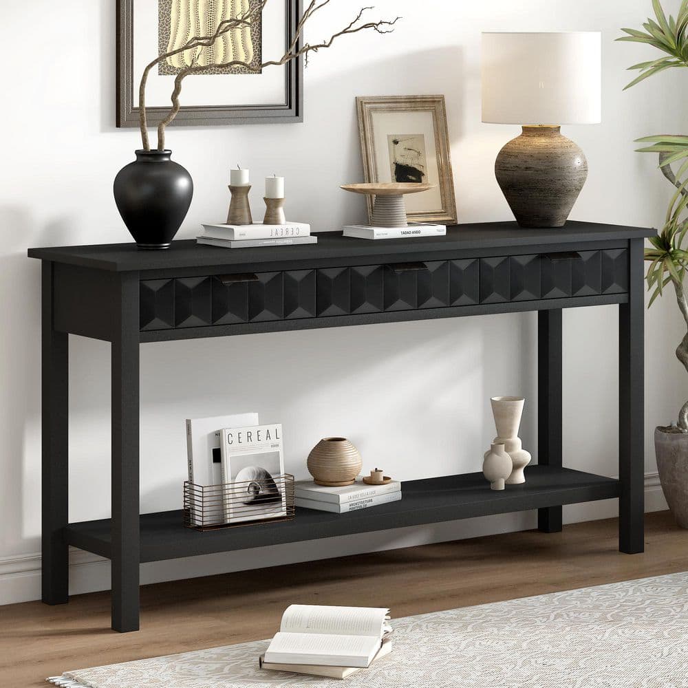 Noble House Janet Vintage 60 in. Black Rectangle MDF and Solid Wood ...