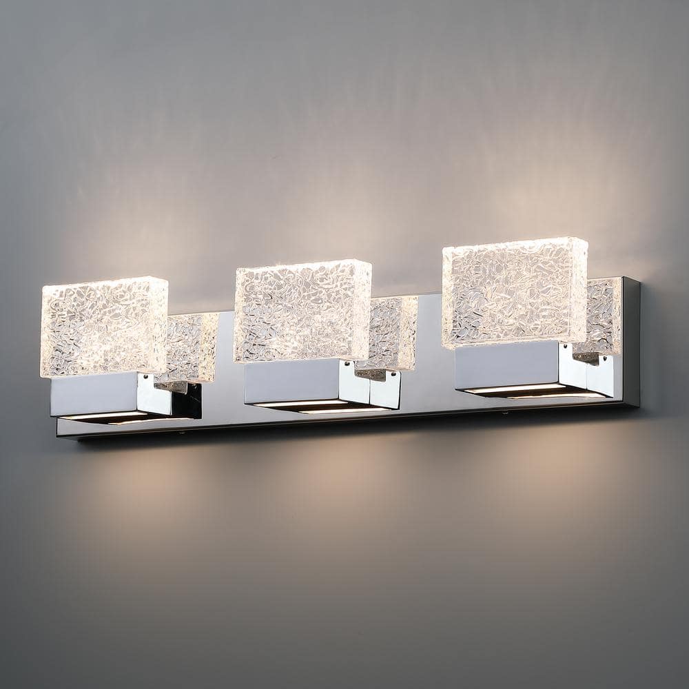 Polished Stainless Steel 24" LED Vanity Light with Clear Ice Glass