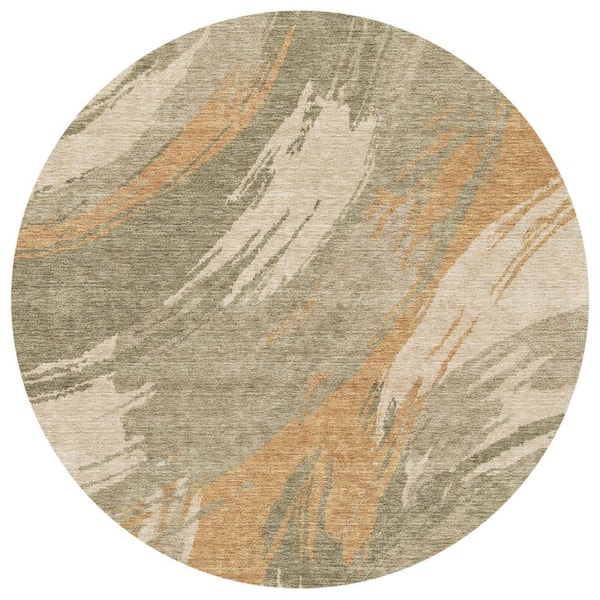 Chantille Machine Washable Indoor/Outdoor Abstract ACN2957 Gold 8 ft. x 8 ft. Round Rug