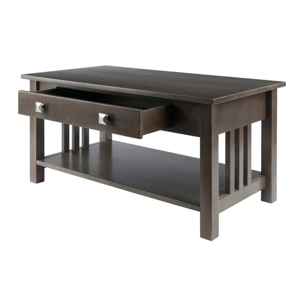 Transitional Oyster Gray Rectangular Coffee Table with Storage