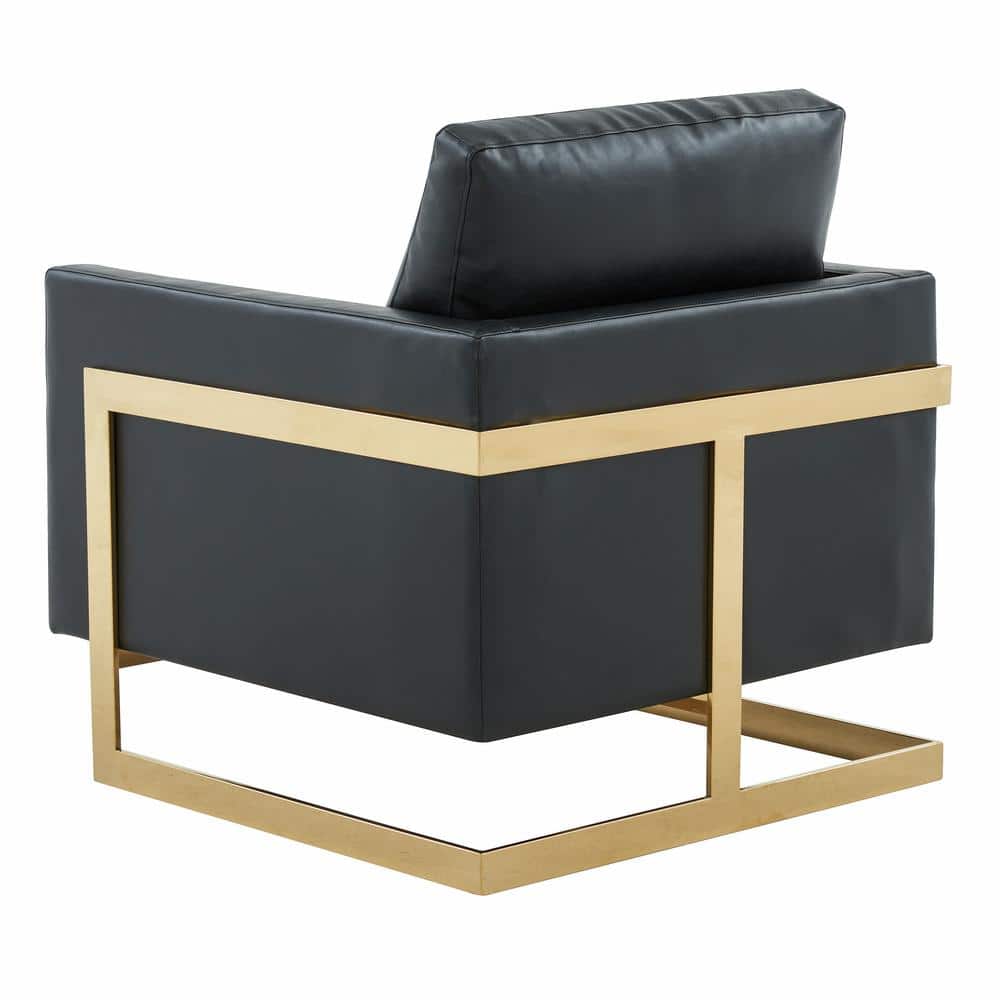 Elegant Lincoln Black Leather & Wood Accent Chair with Gold Accents