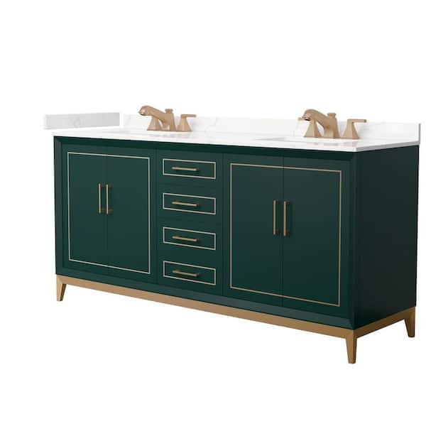 Wyndham Collection Marlena 72 in. W x 22 in. D x 35.25 in. H Double Bath Vanity in Green with Giotto Quartz Top