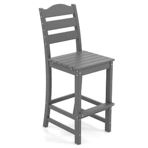 Plastic HDPE Outdoor Bar Stool Patio Tall Chair Backrest Footrest All Weather Grey