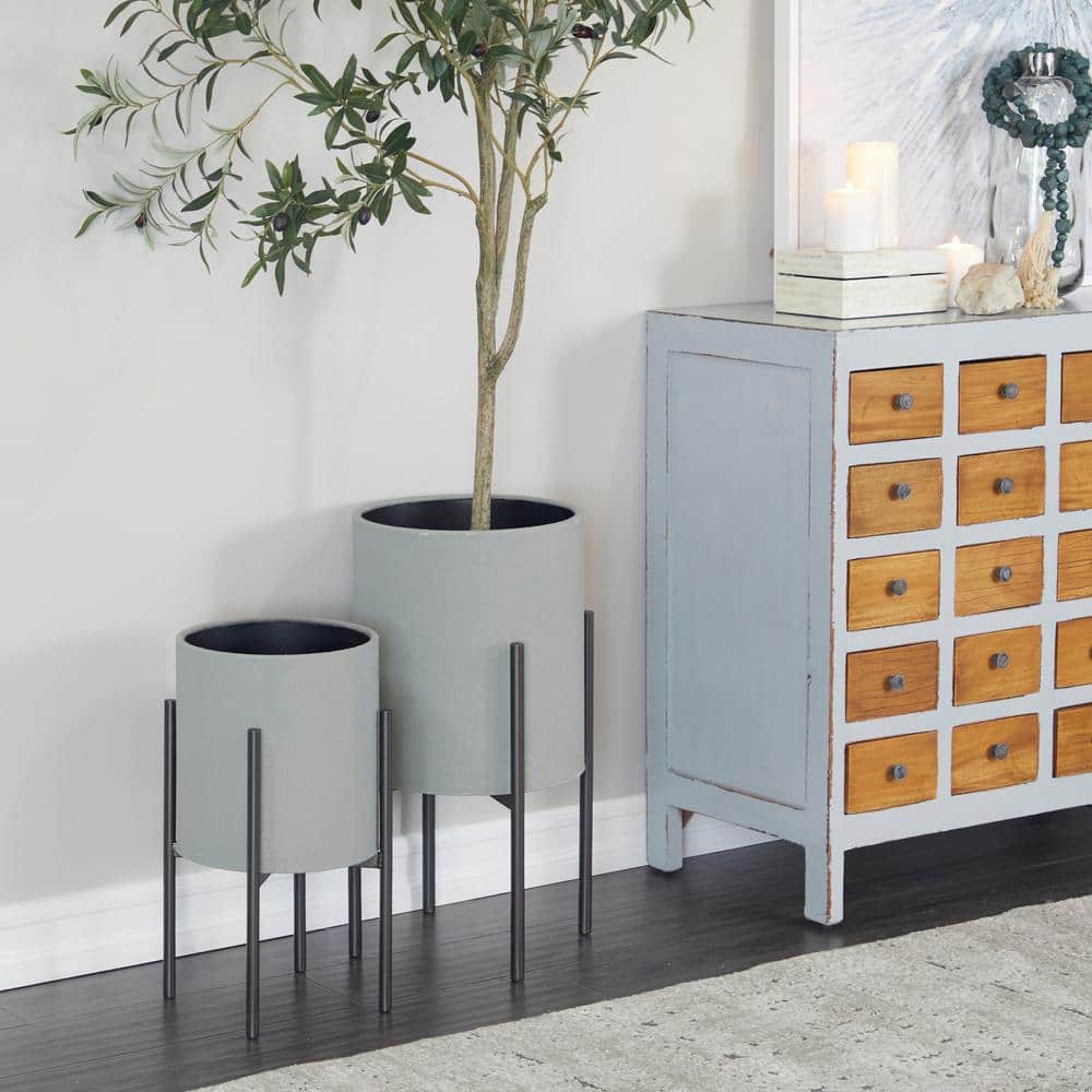 Modern Gray Iron Planters Set of 2 with Removable Stand - Indoor/Outdoor