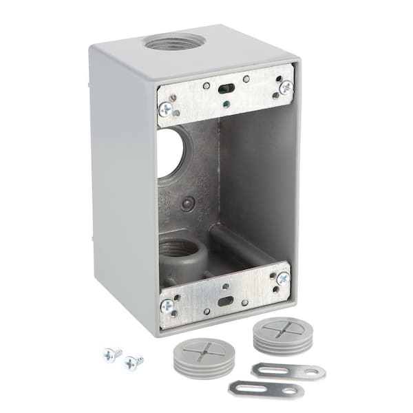 Commercial Electric 1-Gang Deep Metallic Weatherproof Box with (3) 3/4 in. Holes, Gray