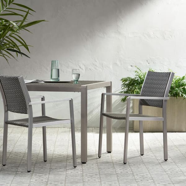 Unbranded Sturdy & Durable 2-Piece Outdoor Wicker Dining Chairs with Aluminum Frames, Gray for Patio, Deck, Garden, Poolside