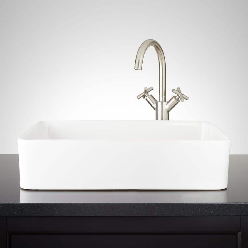 Photos - Kitchen Sink Signature Hardware Hibiscus White Fireclay Rectangular Vessel Sink with No Additional Items I 