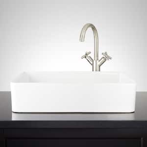 Hibiscus White Fireclay Rectangular Vessel Sink with No Additional Items Included
