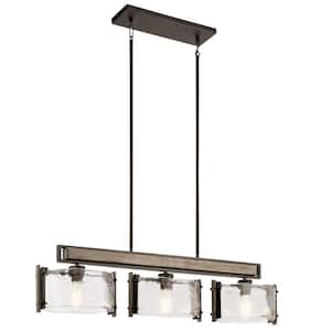 Aberdeen 41.75 in. 3-Light Olde Bronze Farmhouse Shaded Linear Chandelier for Dining Room