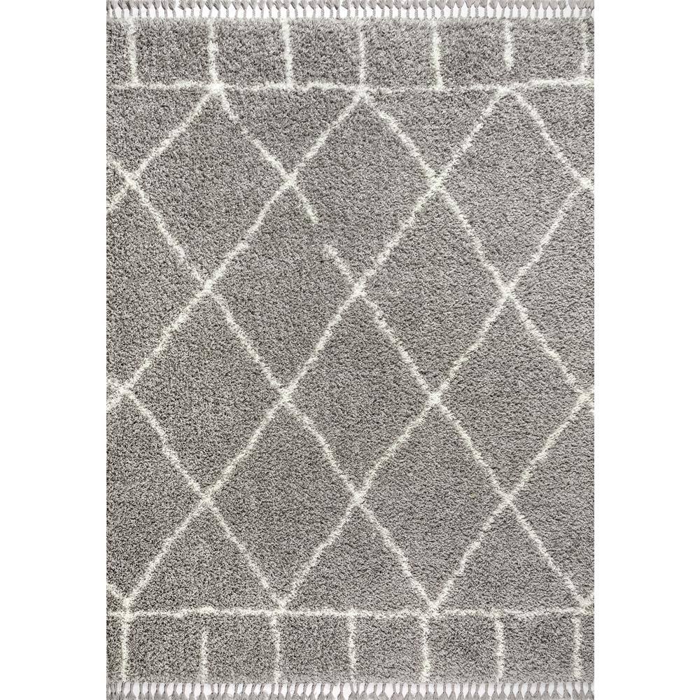 Reversible Grey/Cream Moroccan Trellis Shag Rug 4' x 6'