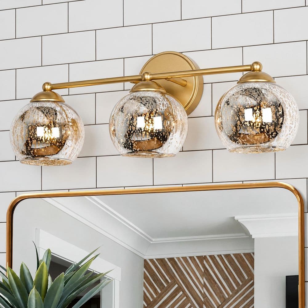 Zevni 21 in. 3-Light Modern Gold Bathroom Vanity Light, Globe