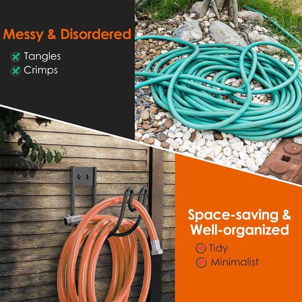 Heavy Duty Wall Mount Hose Holder - Metal Garden Hose Reel With Sturdy Hooks