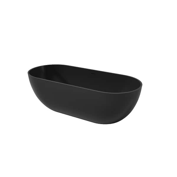 68.90 in. x 29.50 in. Flat Bottom Solid Surface Freestanding Soaking Bathtub with Center Drain in Matte Black
