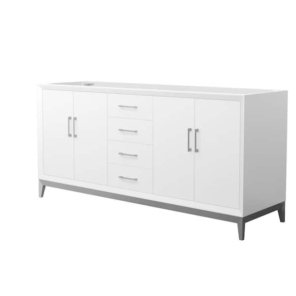 Wyndham Collection Amici 71.75 in. W x 21.75 in. D x 34.5 in. H Double Bath Vanity Cabinet without Top in White with Brushed Nickel Trim