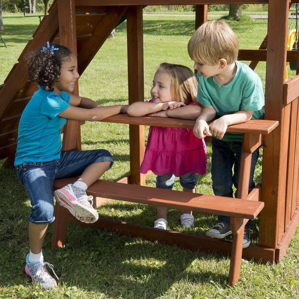 Knightsbridge Wooden Swing Set with Slide and Climbing Wall