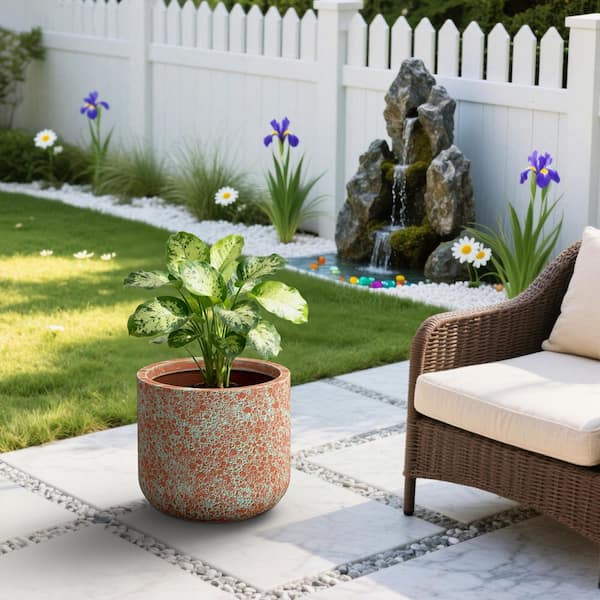 18 in. Large Teal（Upgraded Interior） Concrete Round Cylindrical Planter / Pot with Drainage Holes for Indoor and Outdoor