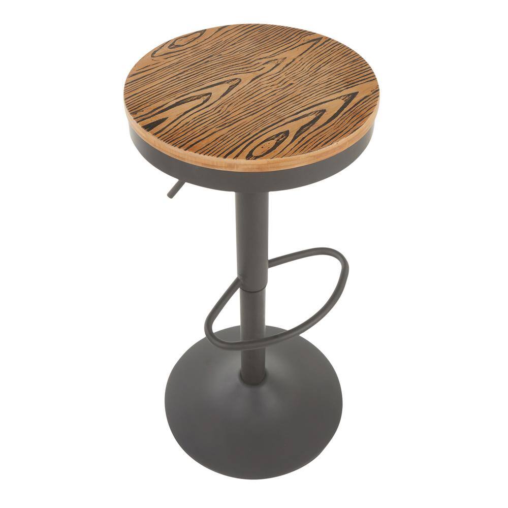 Dakota Adjustable Industrial Swivel Barstool in Grey Metal and Bamboo