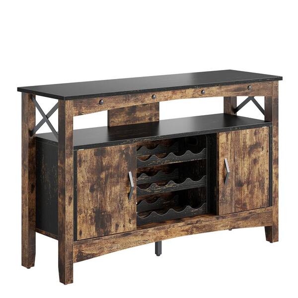 Rathgunde 55W Farmhouse Wine Bar Cabinet for Liquor & Glasses, Wood Sideboard with Wine Rack Buffet 17 Stories Color: Brown