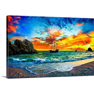 36 in. x 24 in. "Pirate Ship Sailing Into Sunset Pirate Ship" by Eszra Tanner Canvas Wall Art