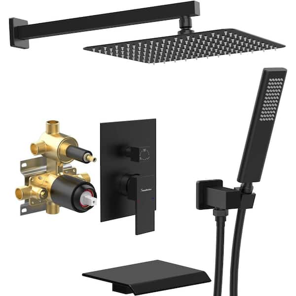 YONKI SUNSHIN INC Single Handle 3-Spray Shower Faucet 2.5 GPM with 10 in. High Pressure Shower Heads and Waterfall Faucet in Matte Black