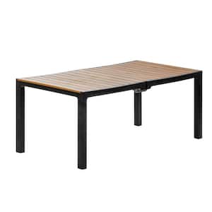 Madeira Black and Teak Brown Indoor and Outdoor Rectangular Plastic Patio Dining Table