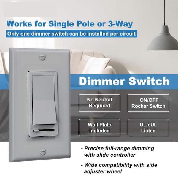 Lukyamzn Gray Rocker Dimmer Switch for Dimmable LED, Halogen and