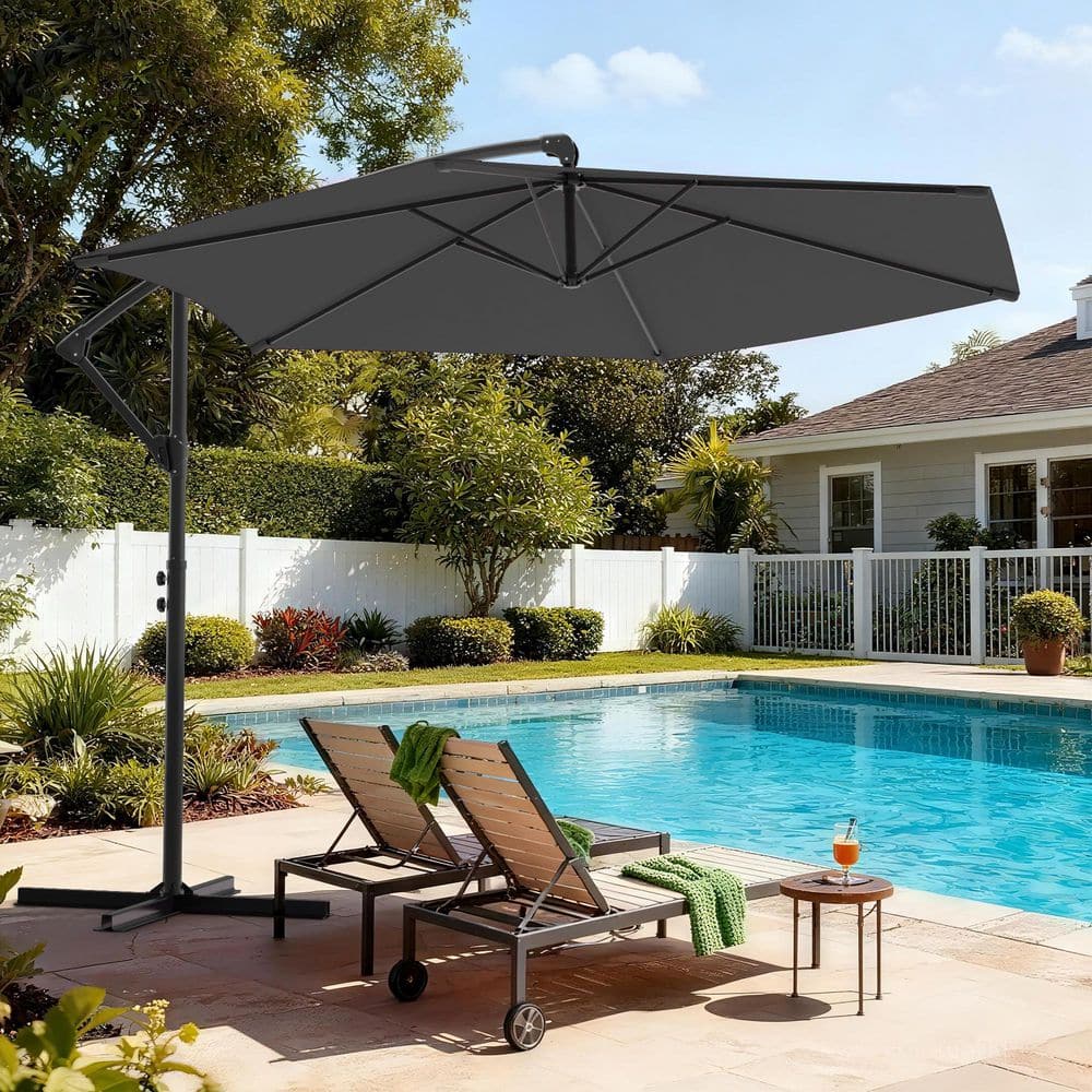 discount offset patio umbrella GRAND 11 ft 12 ft Cantilever Patio with Base, Round Large Umbrellas for Garden Deck Pool Upgrade your outdoor living with this patio cantilever umbrella with solar lights Berkley Jensen 11' Offset Umbrella