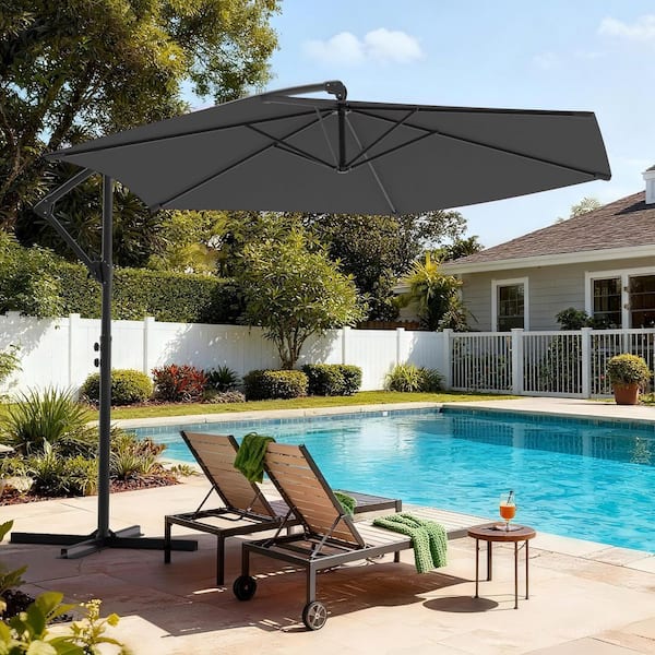 california 10 ft patio umbrella SANLUCE 10 ft. Offset Umbrella with Foldable Handle, Outdoor Patio Umbrella with Secure Lock in Anthracite