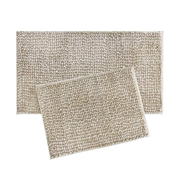 Laura Ashley Butter Chenille Non-Slip Linen Beige 20 in. x 34 in. Polyester 2-Piece Bath Mat Set