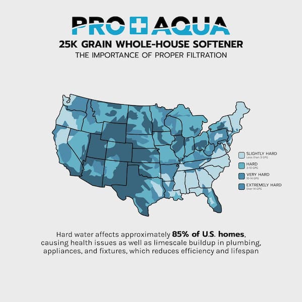 PRO+AQUA 25,000 Grain Whole House Water Softener System with Digital Valve, Premium Grade Heavy-Duty Design 1 in. Ports PRO-S-25E