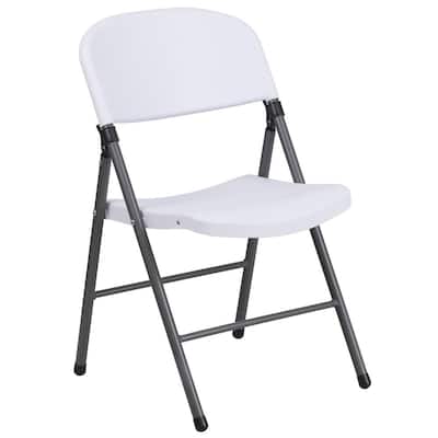 Hercules Series 330 lb. Capacity White Plastic Folding Chair with Charcoal Frame