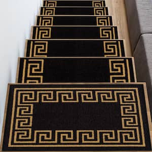 Greek Key Black 8.5 in. x 26 in. Polyamide Stair Tread Cover (Set of 13)