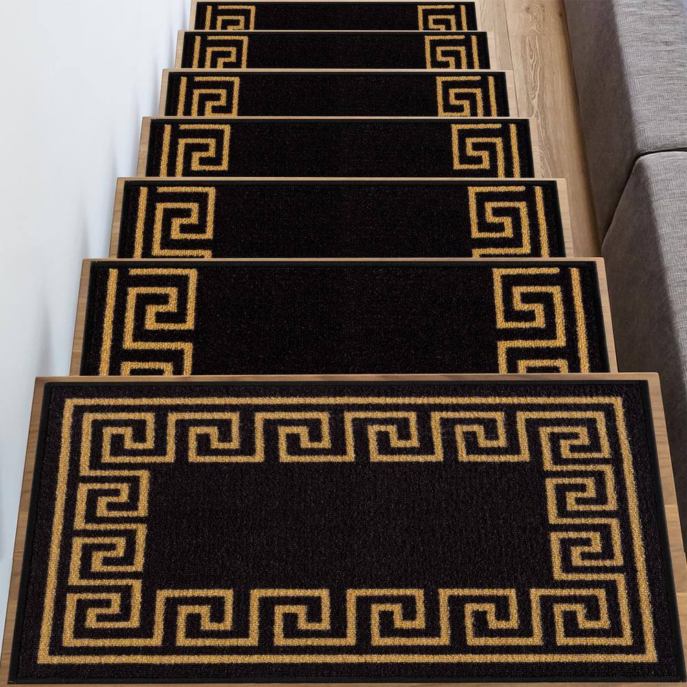 Greek Key Black and Gold Polyamide Stair Tread Cover