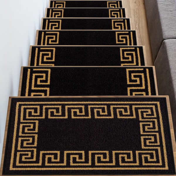 Greek Key Black 8.5 in. x 26 in. Polyamide Stair Tread Cover