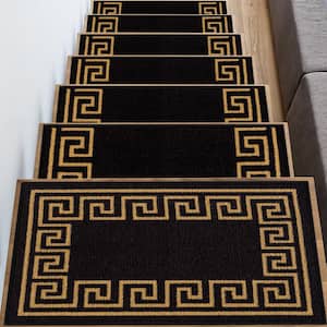 Greek Key Black 8.5 in. x 26 in. Nylon Stair Tread Cover (Set of 13)