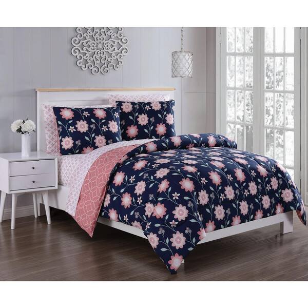 Unbranded Britt 7-Piece Navy/Coral Queen Comforter Set