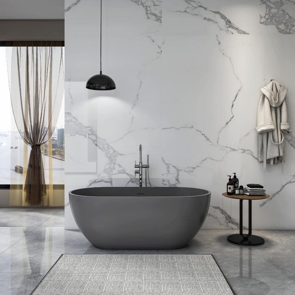 59 in. x 29.5 in. Solid Surface Flatbottom Freestanding Soaking Bathtub in Matte Gray price history on PriceWatchPro