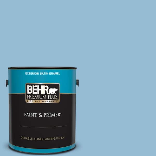BEHR PREMIUM PLUS 1 gal. #M500-3 Blue Chalk color Satin Enamel Exterior Paint & Primer