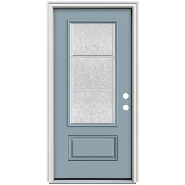 36 in. x 80 in. Left-Hand 3/4-Lite Eastfield Decorative Glass LightBlue Paint Fiberglass Prehung Front Door w/Brickmould