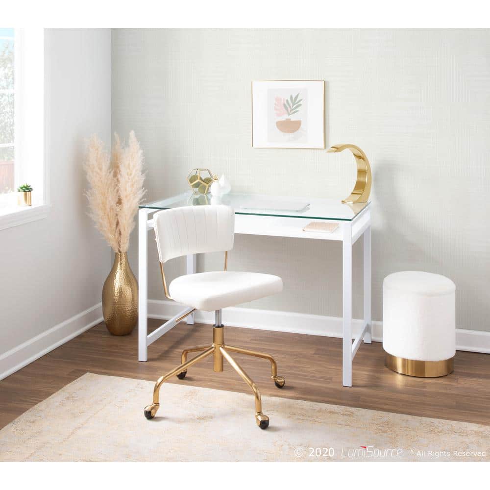 Cream Velvet and Gold Metal Swivel Task Chair