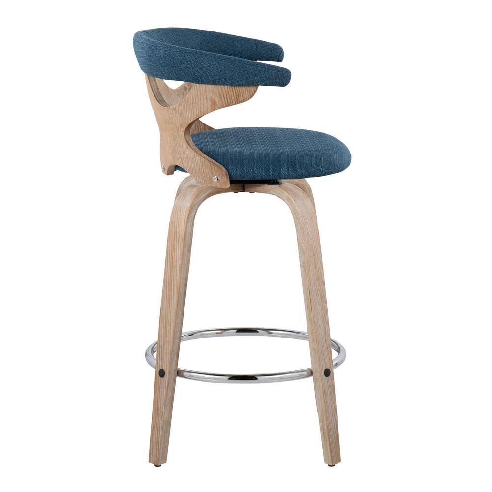 Gardenia 26" White Washed Wood and Blue Swivel Counter Stool Set