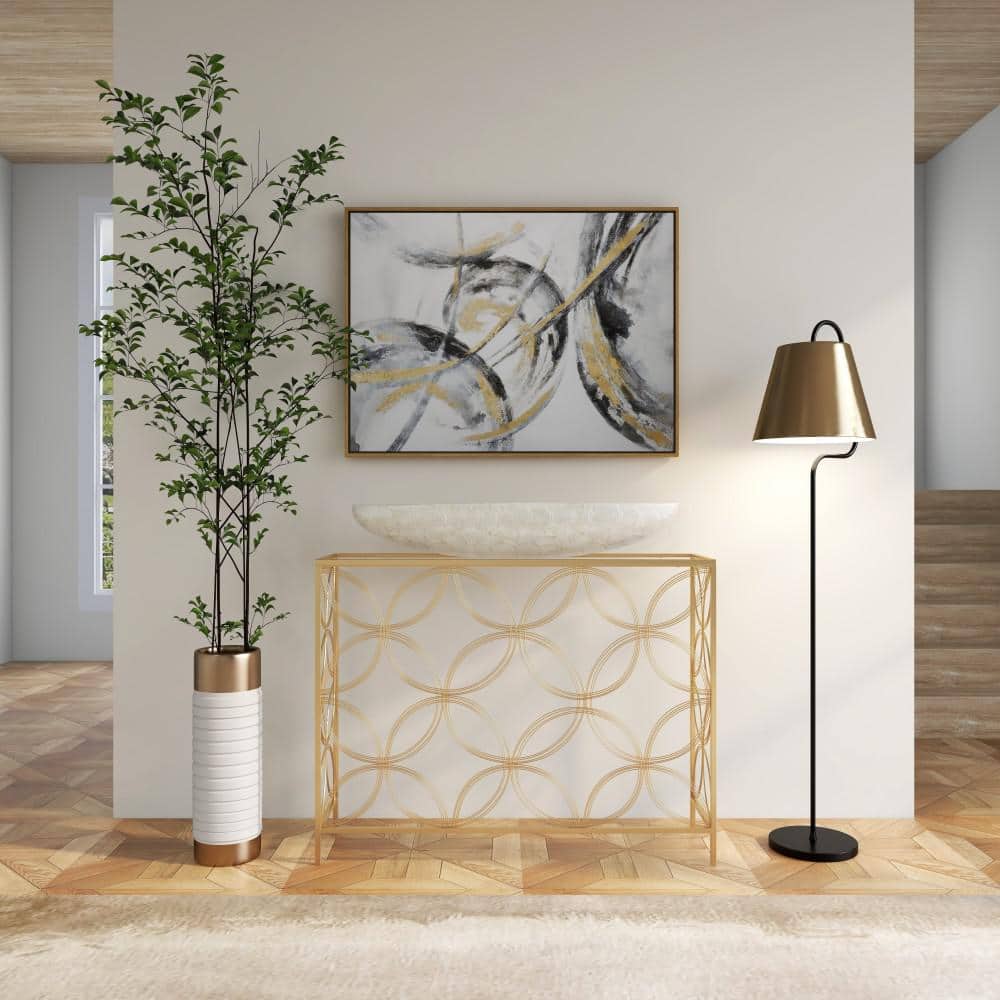 Harper Gold 42" Mirrored Metal Console Table with Quatrefoil Design